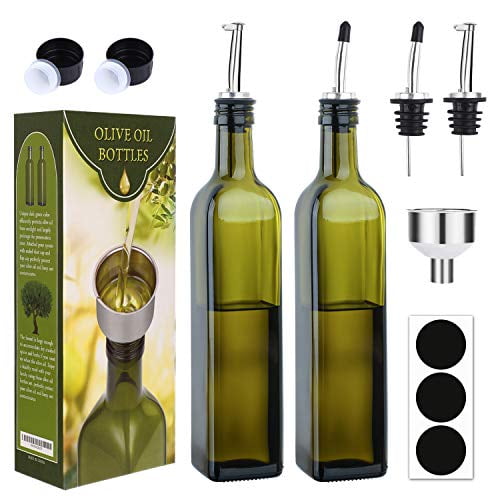 Details about / 2PC 500ml Olive Oil Carafe Decanter Glass Bottle Set Dispenser With Funnel Brush